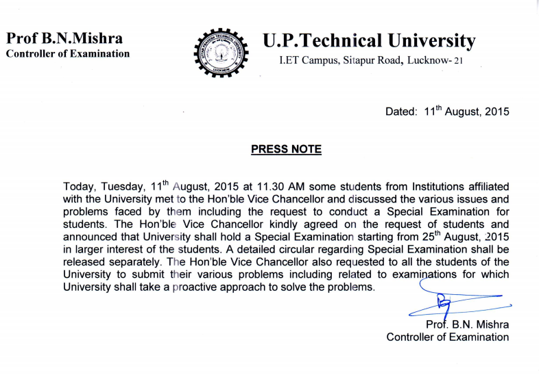UPTU Special Examination 2015